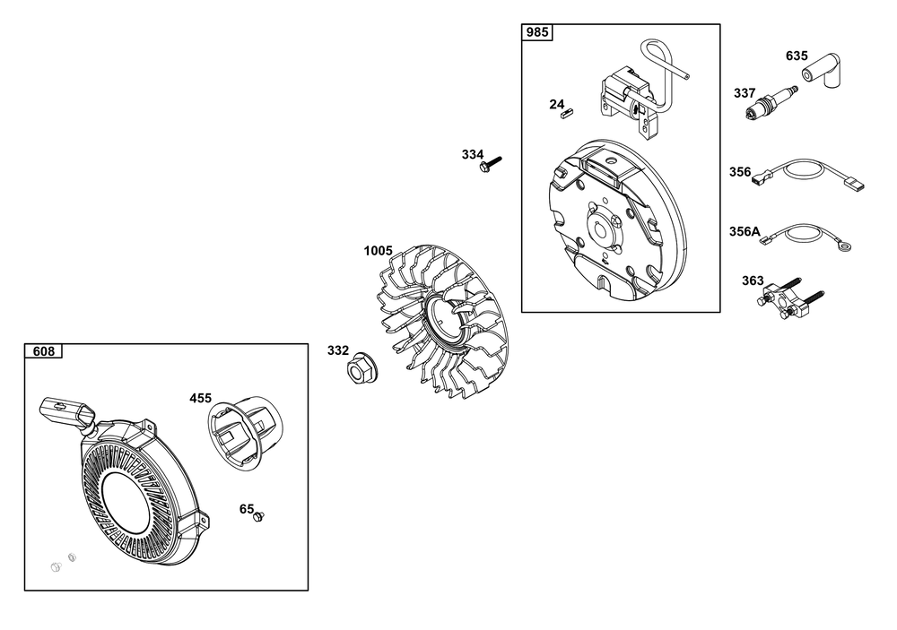 Flywheel, Ignition, And Starter Group Diagram and Parts List for 15T232-1850-F1 100000 - 19Z999 Briggs and Stratton Engine